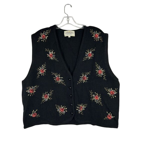 Vintage Susan Bristol Embroidered Black Wool Blend Vest Size 2W - Picture 6 of 9